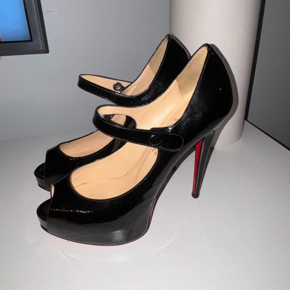 Christian Louboutin Women's Peep Toe Mary Jane Platform Pumps in Black size 39.5